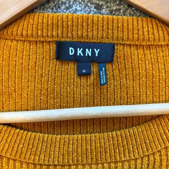 DKNY Gold Ribbed Knit Balloon Sleeve Slouchy Fall Sweater size XL - Picture 3 of 8